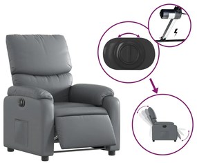 Poltrona reclinável elétrica couro artificial cinzento