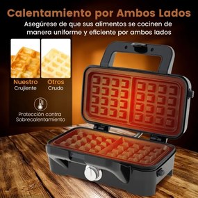 Máquina de waffles 3 em 1, sanduicheira e grelha com placas antiaderentes intercambiáveis e removíveis com regulador de temperatura Preto