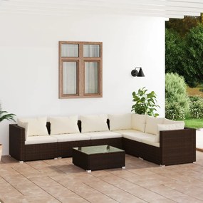 vidaXL 7 pcs conjunto lounge jardim c/ almofadões vime PE castanho