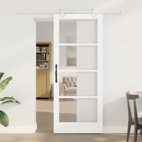Conjunto de Porta Deslizante vidaXL com Conjunto de Ferragens Branco 83x202 cm Madeira Sólida de Pinheiro