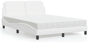 Cama com colchão 140x200 cm couro artificial branco