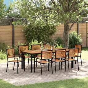 vidaXL Conjunto de Jantar de 9 Peças Jardim Rattan Poliéster Preto Acácia