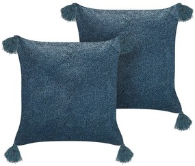 Conjunto de 2 almofadas decorativas em veludo azul escuro 45 x 45 cm SETARIA Beliani