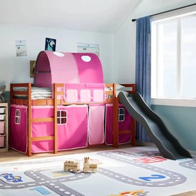 vidaXL Cama alta para criança com túnel 80x200 cm pinho maciço rosa