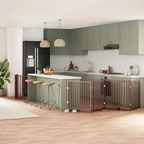 vidaXL Portão cães c/ porta dobrável 8 painéis 640 cm álamo castanho