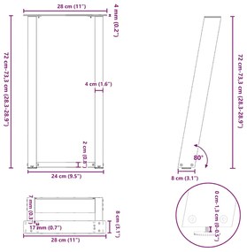Pés de mesa de console em forma de U, 2 peças, branco, 28x(72-73) cm,