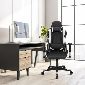 Cadeira giratória para gaming ergonómica para computador Reclinável Ajustável em estilo Carrera com almofada lombar Branca e preta