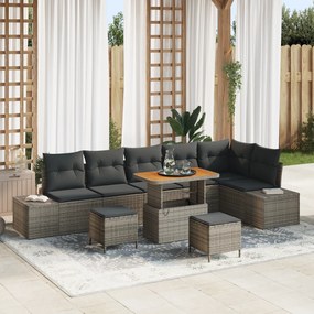 Conjunto de Sofá de Jardim vidaXL 9 Peças com Almofadas Cinza Rattan S