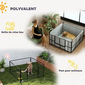 Caixa de parto para cães com porta e tapete higiénico lavável, 122 x 122 x 60 cm, preta