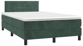 Cama box spring com colchão e luzes LED veludo verde-escuro