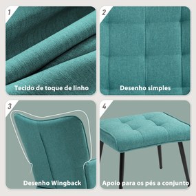 Poltrona Baloiço com Apoio para os Pés Poltrona Relax com Almofada Acolchoada e Anti-Tombo 64x89x90 cm Verde