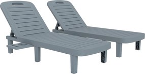 Outsunny Conjunto 2 Espreguiçadeiras com Encosto Ajustável e Tabuleiros em Polipropileno 62x158x88 cm Cinza Escuro | Aosom Portugal