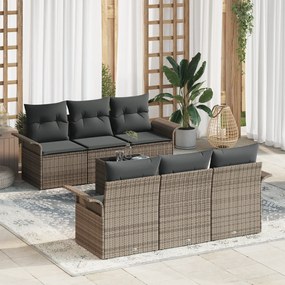 Conjunto de Sofá de Jardim de 7 Peças com Almofadas Cinzento Rattan Po