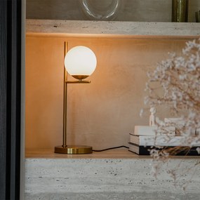 Candeeiro de mesa Art Deco dourado e vidro opala - Flore