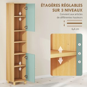Móvel de casa de banho 30 x 30 x 166 cm, móvel de arrumação com 2 armários, 2 compartimentos abertos e prateleiras ajustáveis, verde