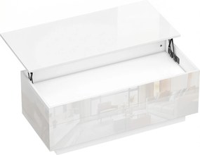 HOMCOM Mesa de Centro Elevável, Mesa de Sala Moderna com Compartimento Oculto e 2 Gavetas, Branco Alto Brilho | Aosom Portugal