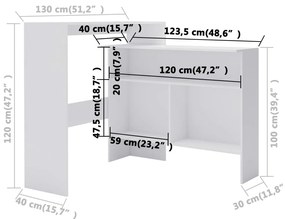 Mesa de bar com 2 tampos branco 130x40x120 cm