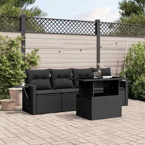 5 pcs conjunto sofás de jardim com almofadões vime PE preto