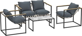 Outsunny Conjunto de móveis de jardim 4 peças, conjunto de exterior, 2 poltronas, sofá de 2 lugares, 1 mesa, estofado, aço, poliéster, Cinza | Aosom Portugal