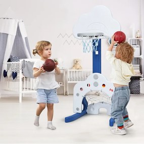 Cesto de basquetebol 3 em 1 leve e estável com altura ajustável e jogo de golfe para crianças azul 56 x 50,5 x 149 cm Branco