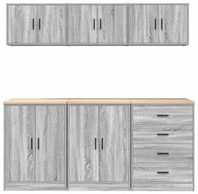 Armários de garagem 6 pcs derivados de madeira cinzento sonoma