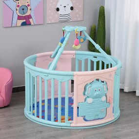 HOMCOM Parque infantil redondo Parque infantil de segurança para bebês Berço com Tapete Brinquedos divertidos Trava Dupla Altura 65,5 cm rosa e azul