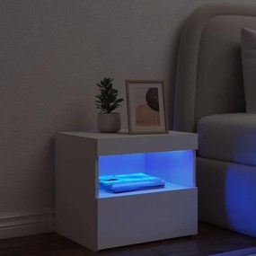 Mesa de cabeceira com luzes LED 50x40x45 cm branco