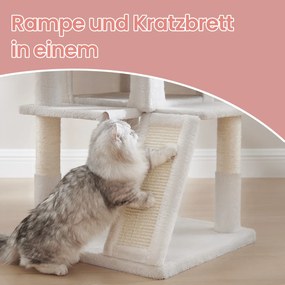 Arranhador para gatos com grande plataforma com caverna e cesto suspenso 48,1 x 48,1 x 96,1 cm branco