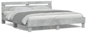 vidaXL Estrutura cama cabeceira e luzes LED 180x200cm cinzento cimento