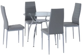 Conjunto de Refeição Conjunto de 5 Peças Mesa Redonda de Vidro Temperado Ø90x75 cm e 4 Cadeiras 42x52x96 cm Cinza