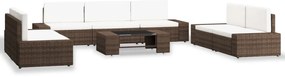 8 pcs conjunto lounge para jardim vime PE castanho
