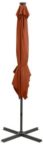 Guarda-sol jardim cantilever poste/luzes LED 250 cm terracotta