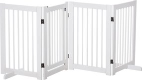 PawHut Barreira de Segurança para Cães em Madeira Dobrável para Escadas e Portas para Cães Pequenos e Médios de 4 Painéis 204x36x75 cm Branco | Aosom Portugal