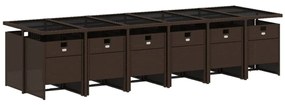 13 pcs conjunto jantar p/ jardim c/ almofadões vime PE castanho