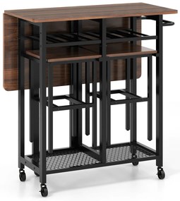 Conjunto de mesa de jantar expansível com abas retráteis e rodas com trava - marrom