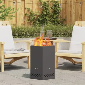 vidaXL Fogueira Sem Fumaça Hexagonal Preta 38x38x51 cm Aço
