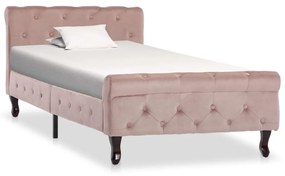 Estrutura de cama 90x200 cm veludo cor-de-rosa