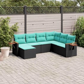 7 pcs conjunto de sofás p/ jardim c/ almofadões vime PE preto