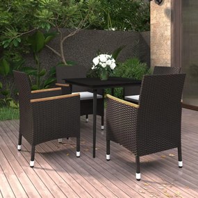vidaXL 5 pcs conjunto de jantar p/ jardim c/ almofadões vime PE/vidro