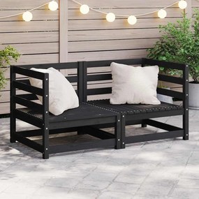 vidaXL Sofás de canto para jardim 2 pcs madeira de pinho maciça preto