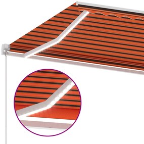 Toldo retrátil manual com LED 300x250 cm laranja e castanho