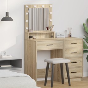 Mesa de maquilhagem vidaXL com luzes LED Carvalho Sonoma 50x41x135 cm