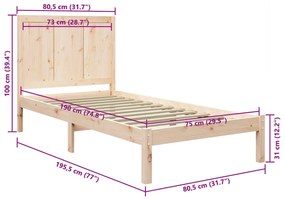 Cama sem colchão 75x190 cm madeira de pinho maciça