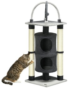 PawHut Árvore Arranhador para Gatos de 2 Níveis com Plataforma Postes de Juta e Bola Suspensa 39x39x114cm Cinza