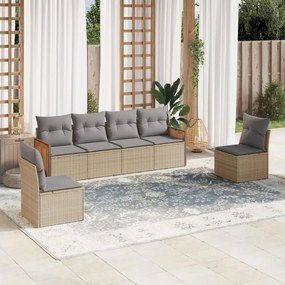 6 pcs conjunto de sofás p/ jardim com almofadões vime PE bege