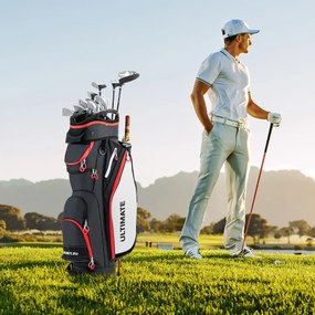 Saco de golfe leve de grande capacidade com 14 divisórias, 8 bolsos, capa para chuva e bolsa térmica para bebidas, 39 x 25 x 128 cm, Preto