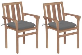 Cadeiras de jardim c/ almofadões cinzento 2 pcs teca maciça