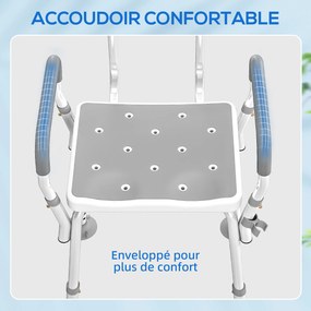 Banco de duche, cadeira de duche ergonómica, altura ajustável, pés antiderrapantes, 56,5 x 53,5 x 87 cm, branco e cinzento