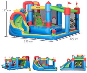 Castelo Insuflável Infantil com Escorrega Castelo Insuflável para Crianças de 3-8 Anos com Trampolim Piscina Insuflador e Bolsa de Transporte 390x300x