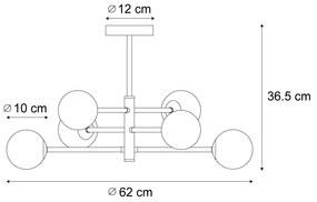 Candeeiro de Teto Moderno Preto com Vidro Fumê 6 Luzes - Ryan Moderno